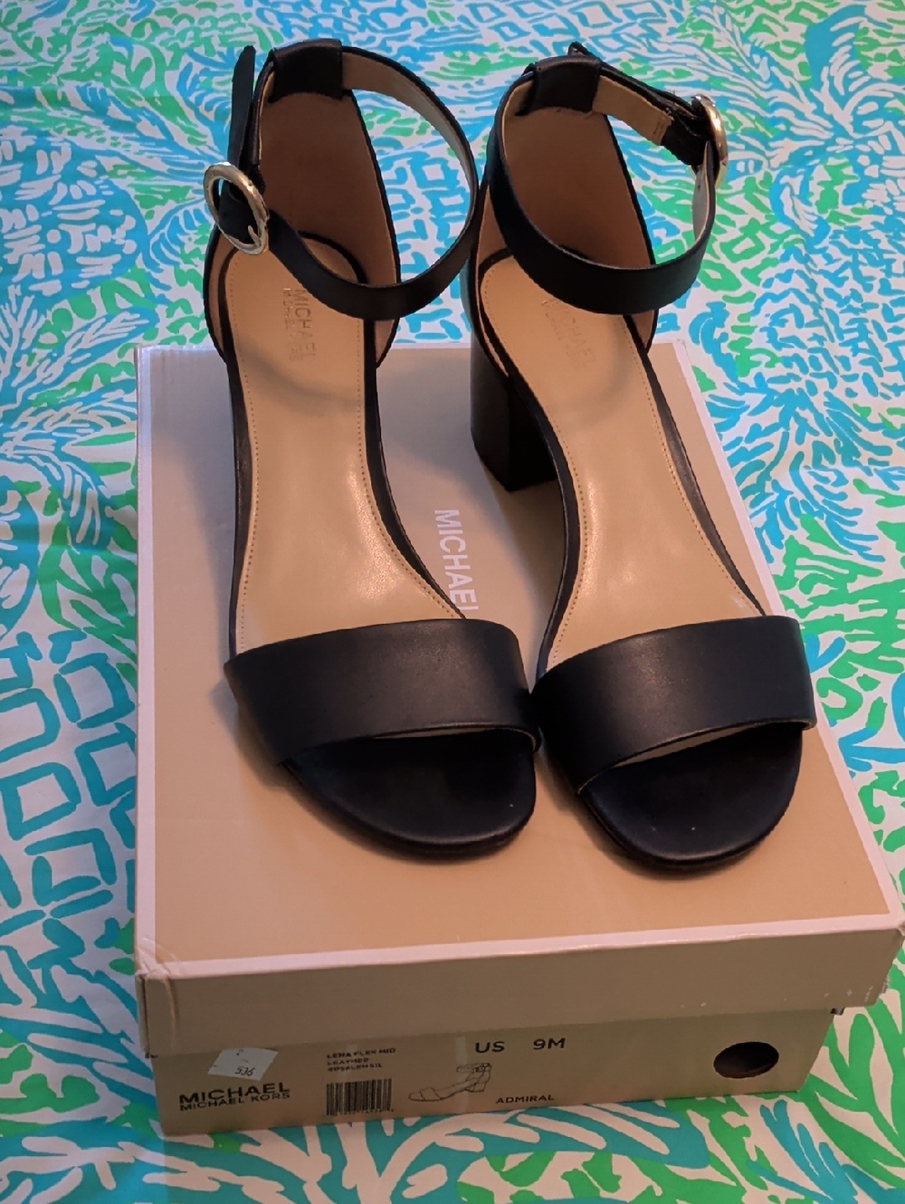 Michael Kors Black Leather Ankle-Strap Block Heels